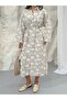 Floral Jacquard Buttoned Belted Shirt Dress 9116 - Mink - 7