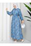 Premium Modal Fabric Shirt Collar Patterned Belted Double Pocket Dark Blue Dress - 4