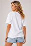 Women's White Rabbit Figured Stone Embroidered Cotton Oversize T-Shirt - 3
