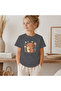 Children's Capybara with Star Pattern Printed T-Shirt 100% Cotton Single Jersey Fabric - Anthracite - 2