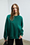 Karius women's organic cotton oversize round neck dark green sweatshirt with fleece lining - 2
