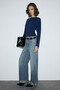 Comino women's round neck fitted stretch fabric Slim Fit navy blue blouse - 2
