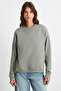 Maija Women's Crew Neck Oversize Fit Basic Light Khaki Sweatshirt with Fleece Inside