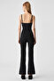 Efilius Women's Slim Wide Leg Zippered Black Trousers - 6
