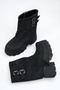 Lucia Black Suede Women's Daily Belted Double Buckle Comfortable Stylish Wedge Heeled Boots - 5