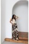 Women's Brown Jean Trousers High Waist Loose Leg Cow Pattern Long Wide Leg - 3