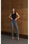 Women's Anthracite Stone High Waist Stone Detailed Tasseled Flare Anthracite Jean Trousers - 5
