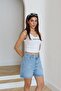 Women's Light Blue Denim Shorts High Waist Five Pockets Straight Cut Bermuda Model - 4