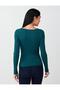 Dark Green Round Neck Slim Fit Long Sleeve Blouse - 5