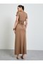 Brown Short Sleeve Tie-Up Details Ruched Bodycon Maxi Dress - 4
