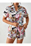 Multi-Color Graphic Print Shirt and Shorts Pajama Set - 3