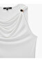 Slim Fit Draped Viscose Degaje Collar Sleeveless Blouse with Metal Accessories - 8
