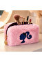 Plush Pen Holder and Makeup Bag Zippered Multi-Purpose Organizer Bag Pink