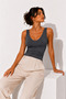 Women's Anthracite Front and Back Double Layer V-Neck Soft Touch Athlete Bodysuit - 2