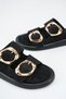 Belavia Black Suede Women's Daily Double Striped Gold Buckle Detailed Stylish Flat Sole Slippers - 4