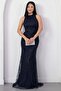 Halter neck beaded tulle dress 41091 - 4