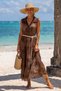 Italian Brown Shirt Collar Sleeveless Skirt Ruffle Belted Embroidered Silk Woven Dress 123 56 - 6