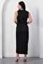 Oval Neckline Side Pleated Buckled Satin Dress K-251633 - 7