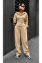 Women's Sporty Stylish Zippered Three-Thread Non-Printed Fabric Top and Bottom Tracksuit Set 0057 - 2