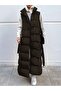 Women's Khaki Stand-Up Collar Double-Pocketed Belted Long Puffer Vest - 5