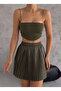 Women's Pleated Elastic Waist Shiny Lacquer Fabric Mini Skirt, Doesn'T Show under Clothes, 45 cm - 2