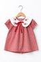 Baby Girl Dress 6-9-12-18 Months Plaid Pattern Embroidered Collar Bow Short Sleeve Stylish Casual Dress - 2