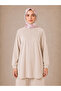 Women's Modal Fabric Ribbed Stitching and Slit Detailed Top and Bottom Set - Beige - 2