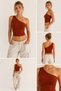 Women's One-Shoulder Asymmetrical Collar Ribbed Stretchy Body-Hugging Sleeveless Basic Crop Blouse - 4
