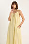 Women's Tie-Strap Pocket Detailed Lined Long Crinkle Oversize Yellow Dress - 5
