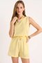 Women's Thick Strap Blouse with Elastic Waist, Pocket Detail, Self-Flower Embroidery, Muslin Yellow Set - 5