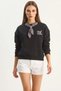 Women's Oversized Black Sweatshirt with Scarf Detail and Leopard Embroidery