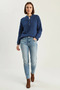Women's Crew Neck Buttoned Knitwear Indigo Sweater