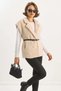 Women's Faux Fur Textured Belted Pocket Detailed Lined Beige Vest - 6