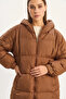 Women's Hooded Oversize Bat Sleeve Puffy Brown Coat - 6
