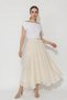 Women's Elastic Waist, Crush Effect, Lined, Flounce Long Cream Skirt - 4