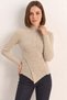 Women's High-Neck Asymmetrical Button Detailed Knitwear Mink Sweater - 5