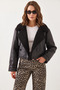 Women's Detailed Crop Laminated Black Coat - 4