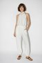 Women's Beaded Detailed Halter Neck Blouse with Elastic Waist and White Baggy Pants Set - 4