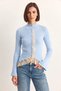 Women's Lace Detailed Half Turtleneck Buttoned Ribbed Knitwear Baby Blue Cardigan - 5