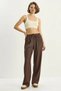 Women's Elastic Waist Ribbed Palazzo Bitter Brown Trousers with Pocket Detail - 4