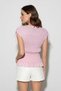 Women's Shoulder Tie Detailed Gathered Embroidered Fit Cut Knitwear Pink Blouse - 5