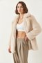 Women's Premium Faux Long Fur Beige Jacket - 2