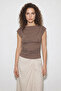 Women's Degaje Collar Lycra Dark Mink Blouse with Side Drawstring Detail - 7