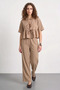 Women's Tie-Detail Short Sleeve Brown Top and Bottom Set - 3