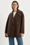 Women's Wide Collar Pocket Detailed Oversize Cashmere Bitter Brown Coat - 4
