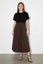 Women's Large Pocket Detailed Waist Adjustable Parachute Skirt Dress Black Brown