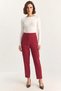 Women's High Waist Caramel Carrot Cut Burgundy Trousers