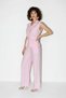 Women's Padded Belt Detailed Pocketed Vest with Elastic Waist Modal Pink Set - 4