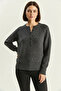 Women's Buttoned Anthracite Sweater - 5