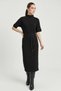 Women's Half Turtleneck Faux Leather Belted Steel Knitted Midi Black Dress - 5